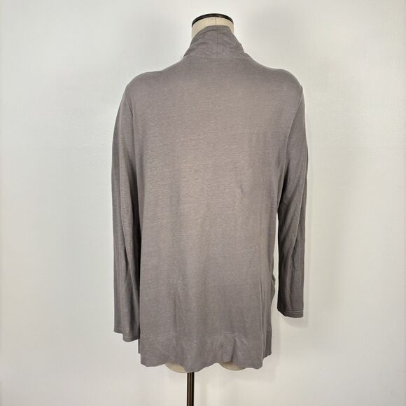 Garnet Hill Linen Blend Gray Draped Pockets Open Front Light Weight Cardigan Med - Picture 4 of 6